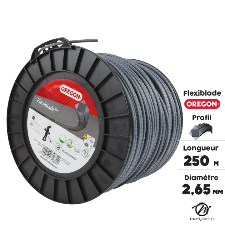 Fil Oregon FlexiBlade 2,65 mm x 250 m. Carré. Cranté. Bobine. Fil débroussailleuse