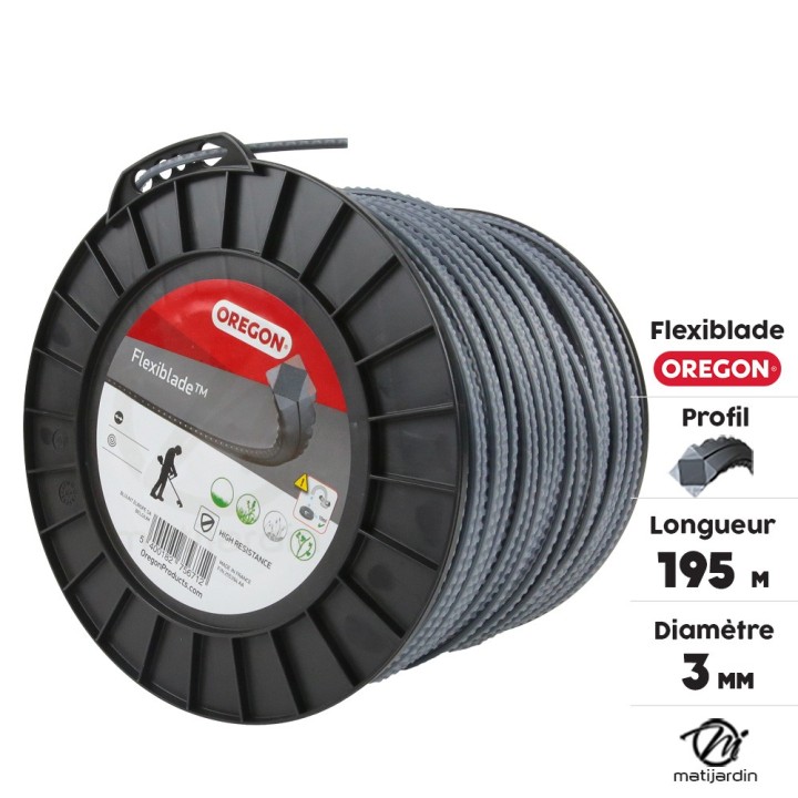 Fil Oregon FlexiBlade 3 mm x 195 m. Carré. Cranté. Bobine. Fil débroussailleuse