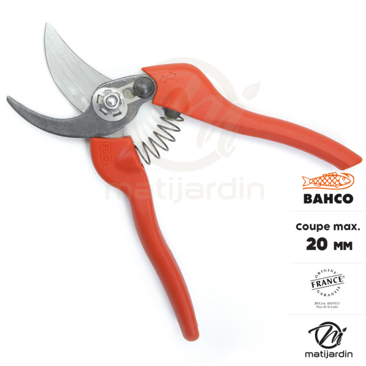 Sécateur Bahco Pradines PG-12-F à lames acier trempé . 20 mm. Made in France