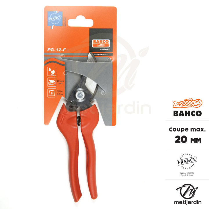 Sécateur Bahco Pradines PG-12-F à lames acier trempé . 20 mm. Made in France