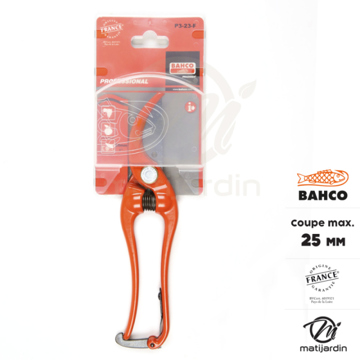 Sécateur Bahco Pradines P3-23-F à lames acier trempé. 25 mm. Professionnel. Made in France