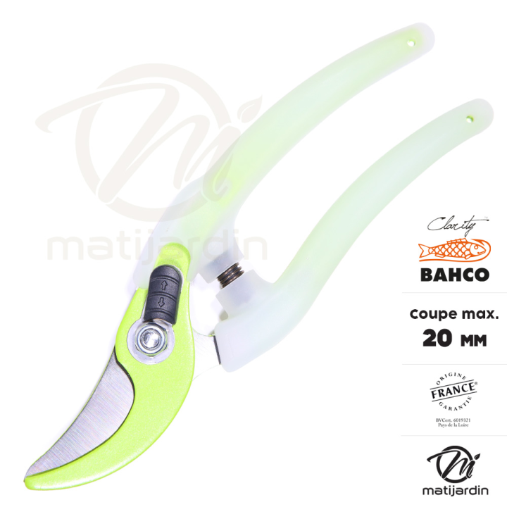 Sécateur Clarity Bahco Pradines PG-05-Green acier trempé. 20 mm. Confort. Made in France
