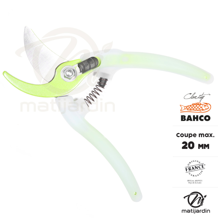 Sécateur Clarity Bahco Pradines PG-05-Green acier trempé. 20 mm. Confort. Made in France