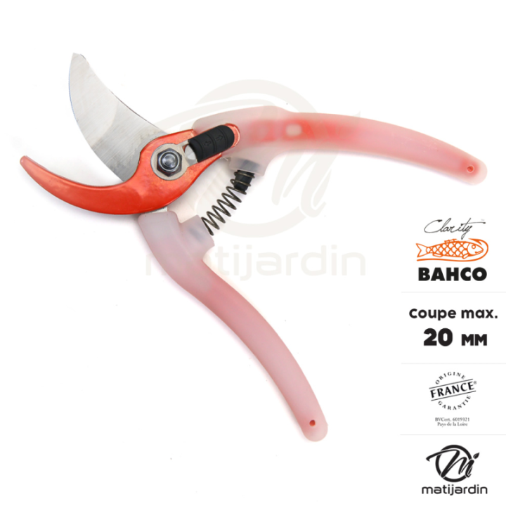 Sécateur Clarity Bahco Pradines PG-05-Orange acier trempé. 20 mm. Confort. Made in France