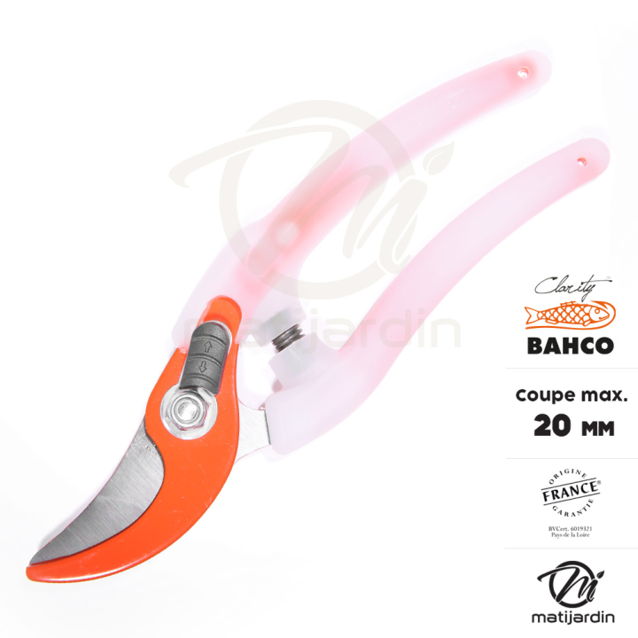 Sécateur Clarity Bahco Pradines PG-05-Orange acier trempé. 20 mm. Confort. Made in France