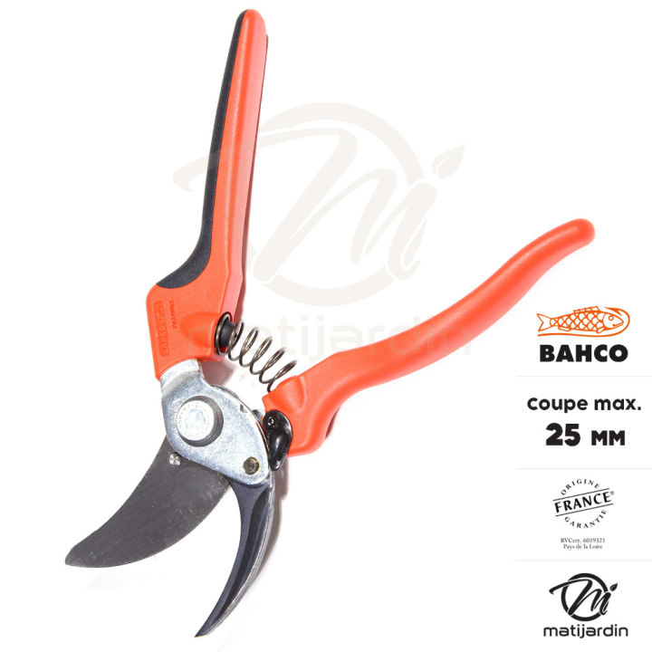 Sécateur Bahco Pradines P108-23-F à lames acier trempé. 25 mm. Bi-matière. Professionnel. Made in France