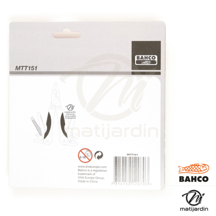 Outil multiusage Bahco Pradines MTT151. 18 fonctions. Style "couteau suisse"
