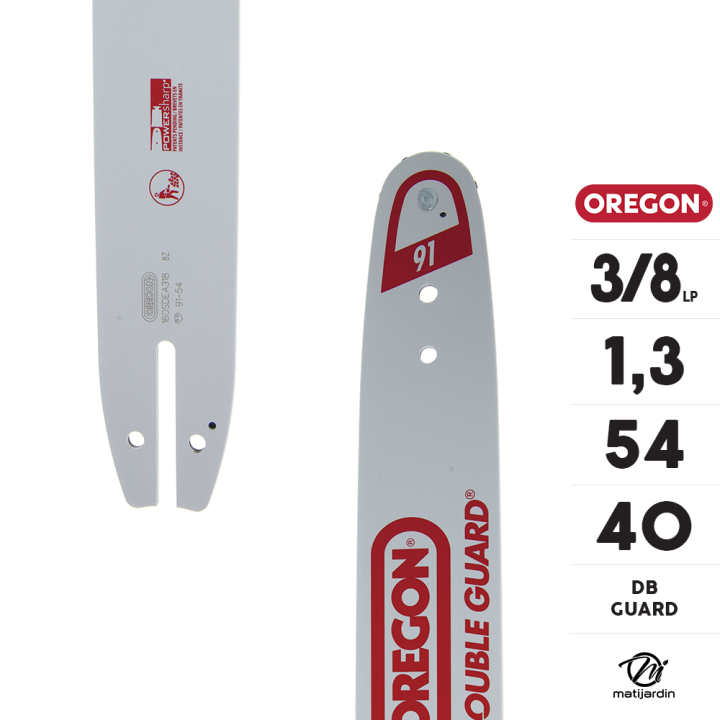Guide tronçonneuse Oregon 40 cm. 3/8"LP 1,3 mm 60 maillons 160SDEA318 DB Guard
