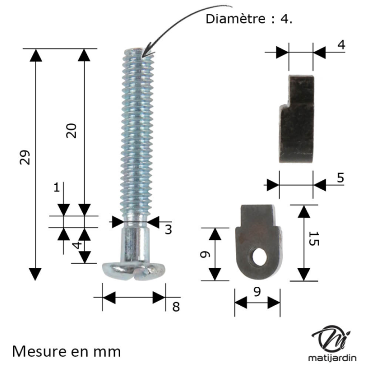 Vis de tension de chaîne tronçonneuse Homelite XL, XL2, Super 2, VI Super 2, 240 et 245