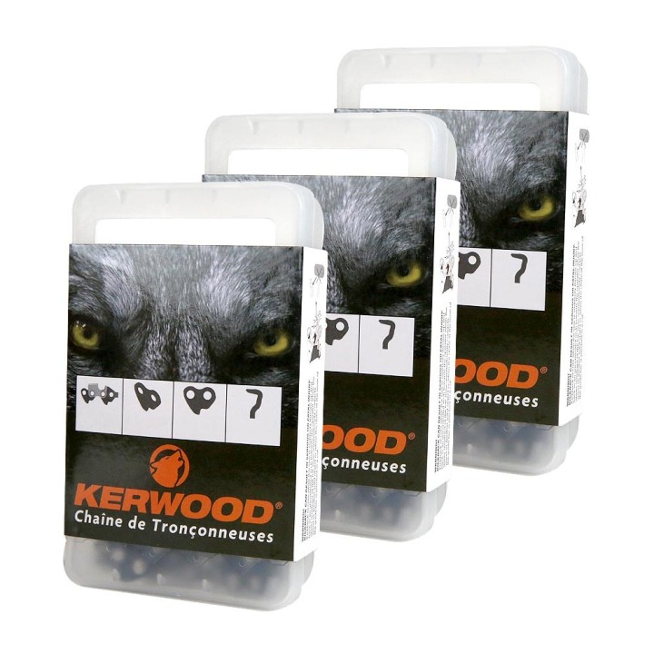 Chaînes tronçonneuses Kerwood x3. 72 maillons 0,325”. 1,3 mm