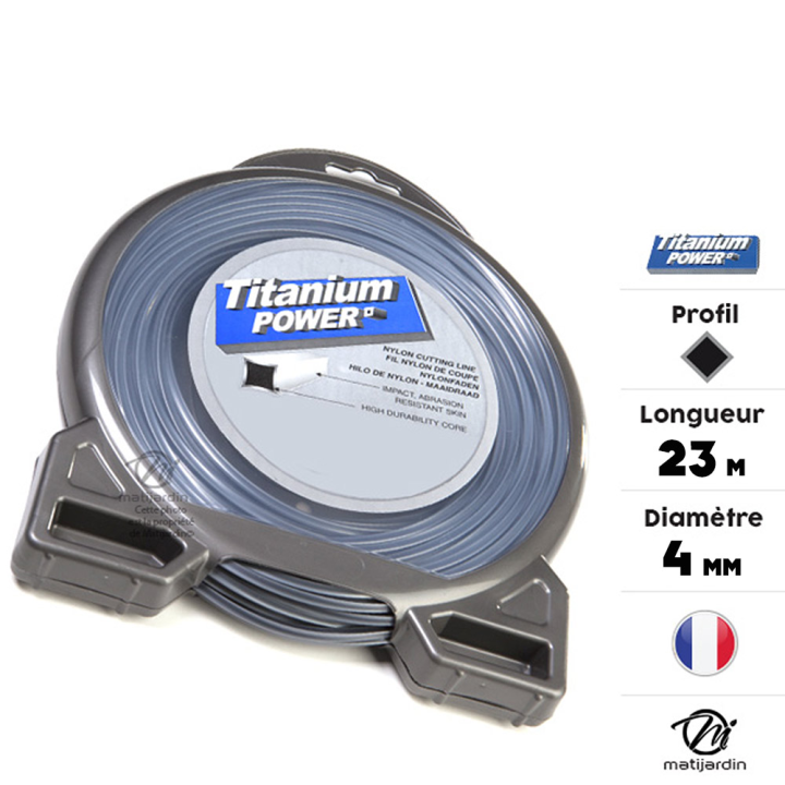 Fil débroussailleuse Titanium 3,5 mm x 16 m. Carré. Bi-matière. Blister
