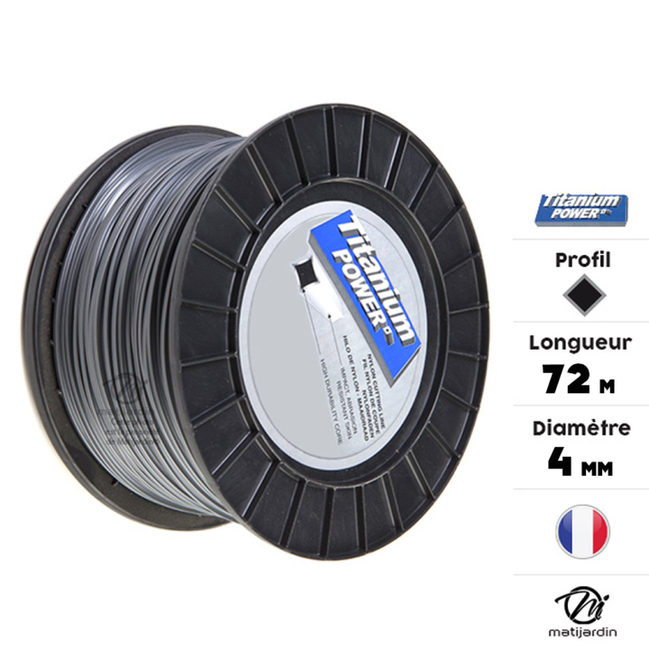 Fil débroussailleuse Titanium 2,5 mm x 191 m. Carré. Bi-matière. Bobine