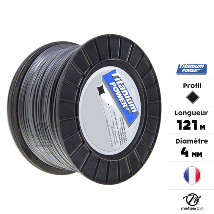 Fil débroussailleuse Titanium 2,5 mm x 191 m. Carré. Bi-matière. Bobine