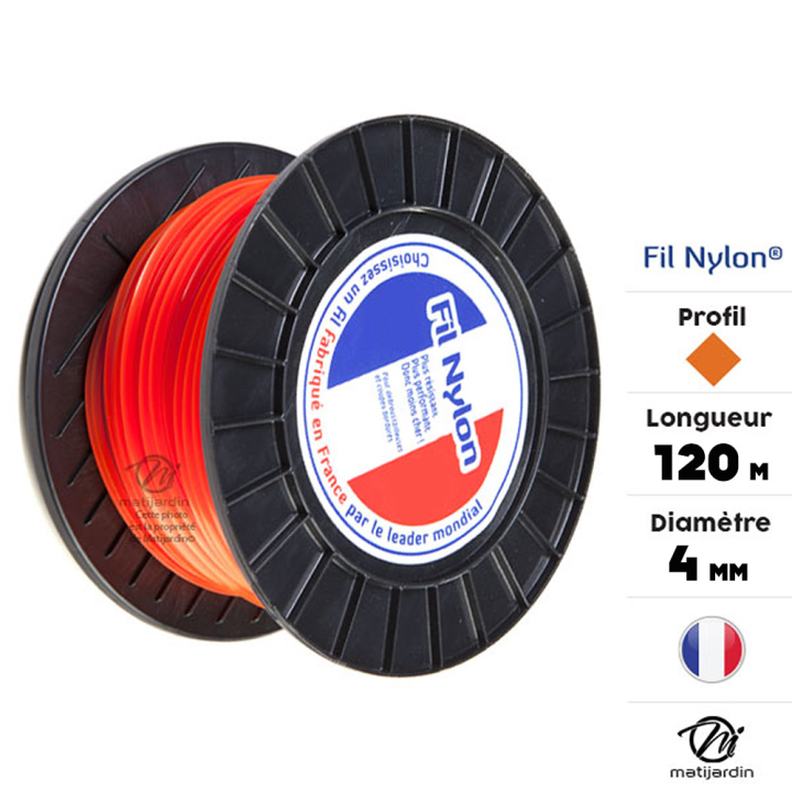 Fil débroussailleuse nylon 2,4 mm x 136 m. Carré. Orange. Bobine