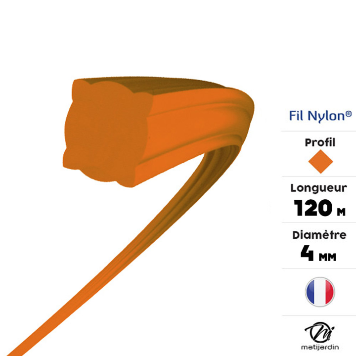 Fil débroussailleuse nylon 2,4 mm x 136 m. Carré. Orange. Bobine