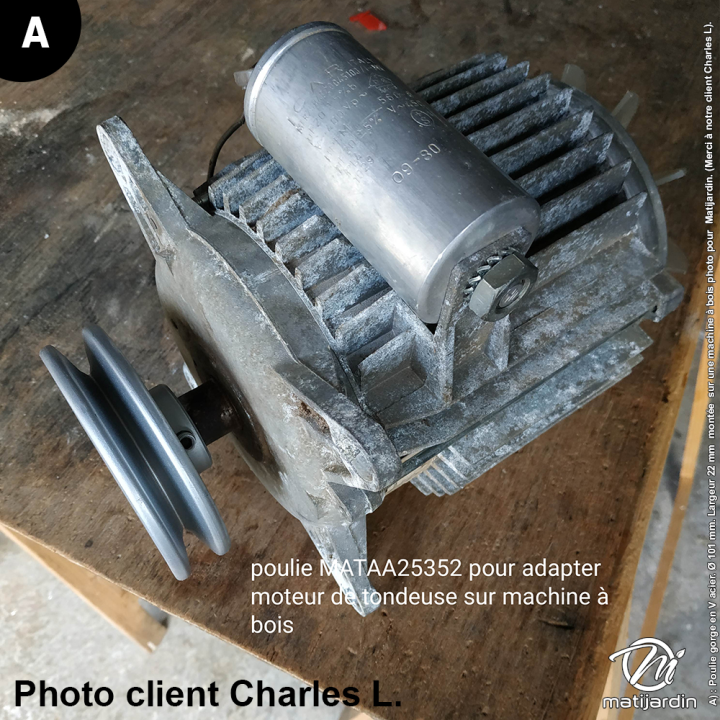 Poulie diam 101 mm larg. 22 mm à gorge type "V" axe 22,2 mm