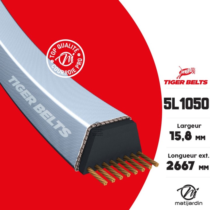 Courroie tondeuse 5L1050 Tiger Belts Kevlar Trapézoïdale - 15,8 mm x 2667 m
