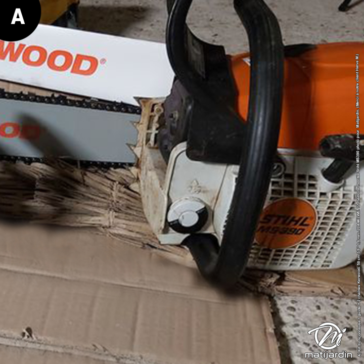 Kit tronçonneuse 1 guide + 2 chaînes Kerwood. 50 cm 3/8” 1,6 mm. 20A4KLWE. 72 maillons