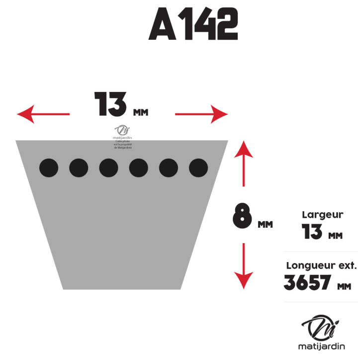 Courroie tondeuse Trapézoïdale A143 - 13 mm x 3682 mm