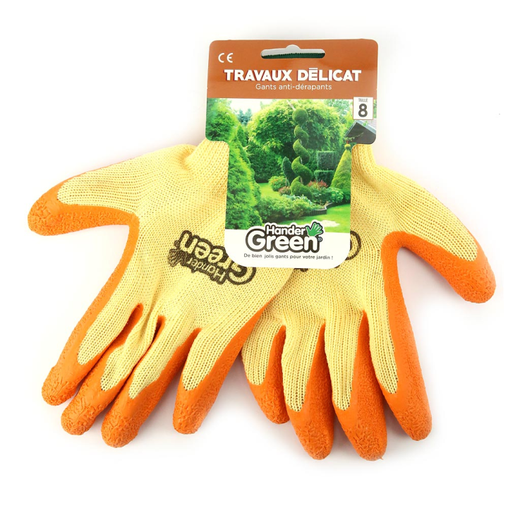 Gants haute qualité. Taille 8. Jaune/orange. HanderGreen®