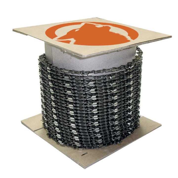 Chaîne Kerwood pour tronçonneuse 3/8" LP 1,3 mm. Rouleau 100 pieds. Gouge profil demi carré