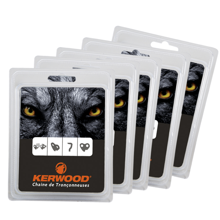 Chaînes tronçonneuses Kerwood x5. 72 maillons 3/8”. 1,6 mm