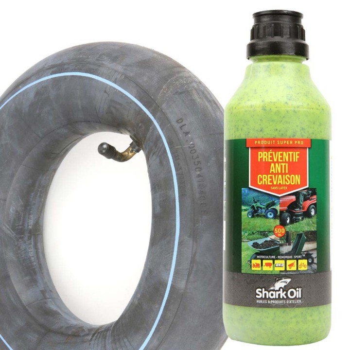Chambre à air 410 x 350 x 6 coudée + Anticrevaison SharkOil OKO 500 ml