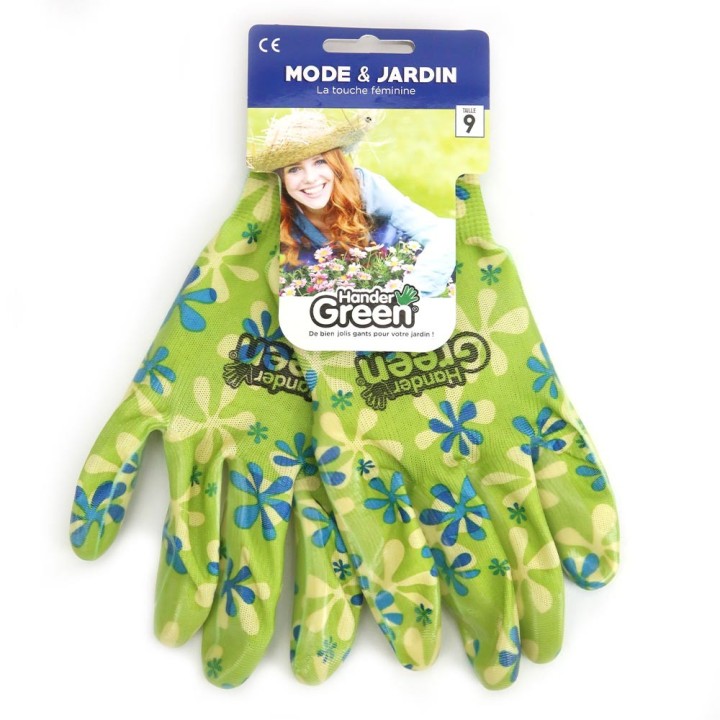 Gants imprimés féminin. Travaux jardin. Taille 9. HanderGreen®