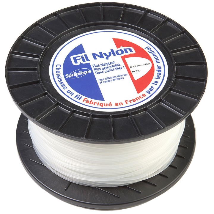 Fil nylon 2,4 mm x 180 m. Rond. Blanc. Bobine. Fil débroussailleuse