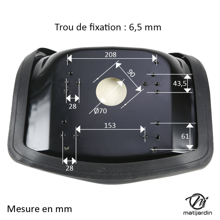 Siège pour tondeuses autoportées. Petit modèle. Hauteur 22,5 mm
