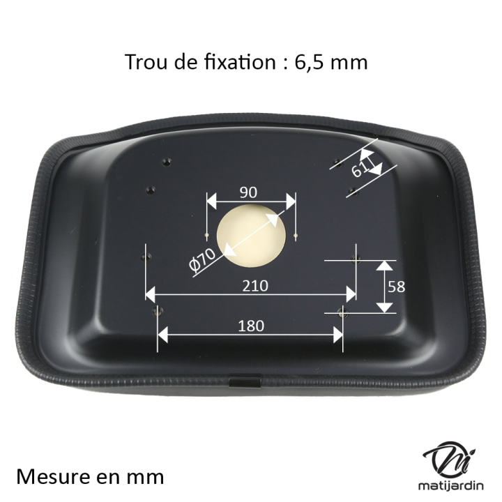 Siège pour tondeuses autoportées. Taille moyenne. Hauteur 26 mm