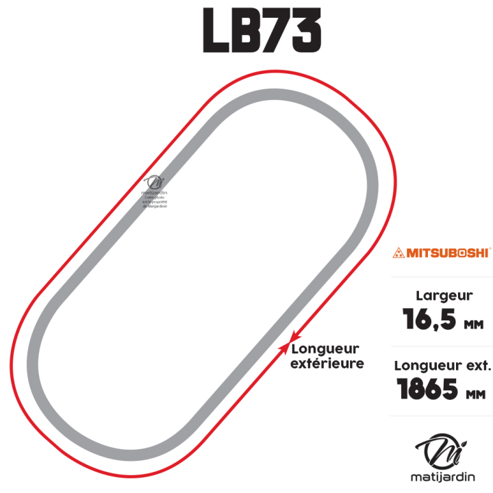 Courroie tondeuse Mitsuboshi LB72 - 16,5 mm x 1840 mm