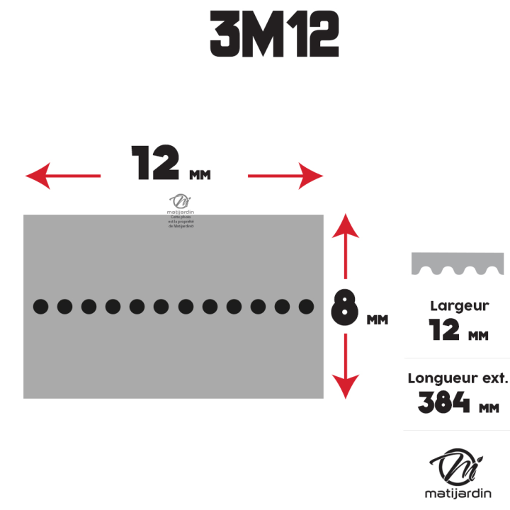 Courroie dentée pour trottinette électrique HTD 384 3M-12