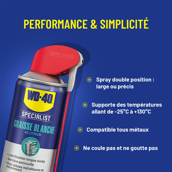 Dégrippant WD40 Specialist Graisse blanche. 400 ml. Nettoyant, lubrifiant. Protège humidité corrosion