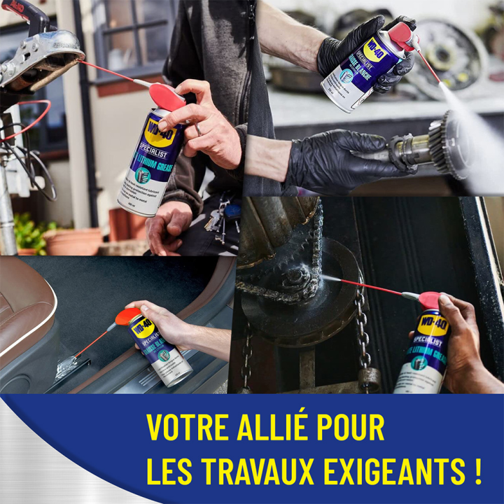 Dégrippant WD40 Specialist Graisse blanche. 400 ml. Nettoyant, lubrifiant. Protège humidité corrosion