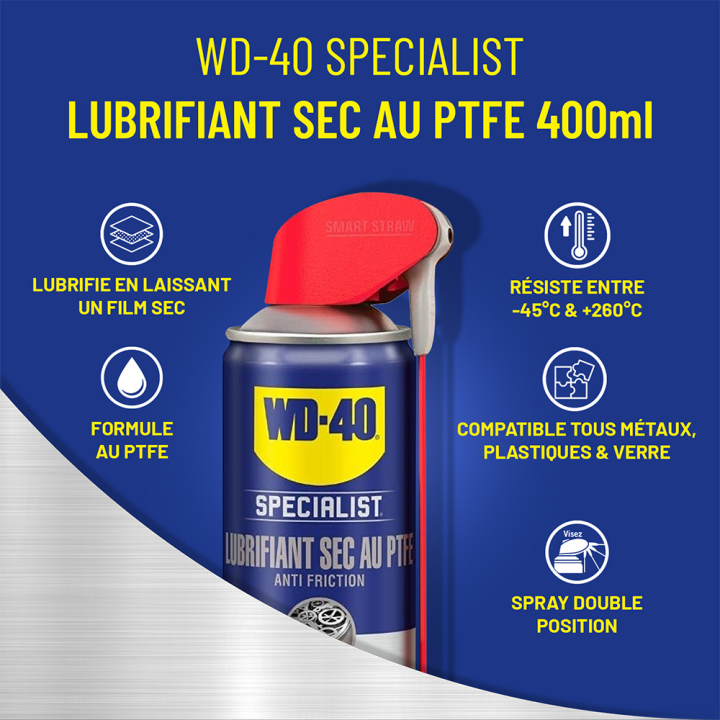 Dégrippant WD40 Specialist Lubrifiant sec. 400 ml. Nettoyant, lubrifiant. Protège humidité corrosion