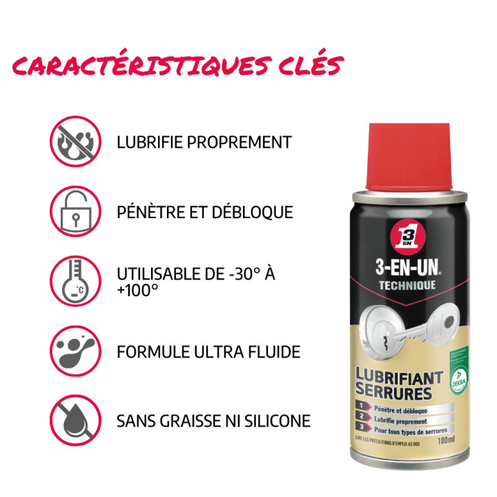Lubrifiant serrure. 3 en 1
