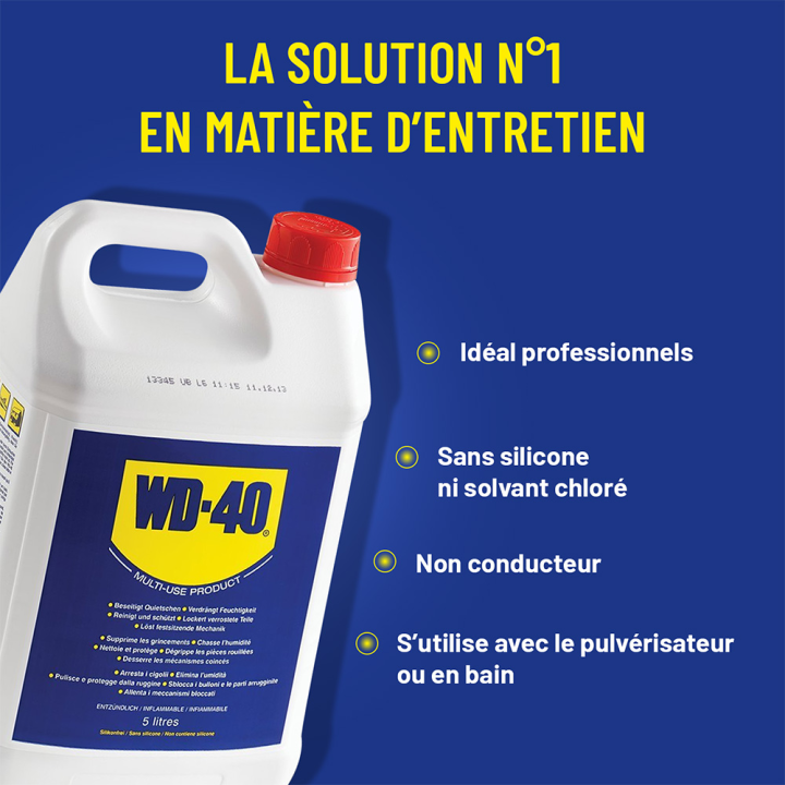 Dégrippant WD40. 5 litres. Nettoyant, dégrippant, lubrifiant. Protège humidité corrosion