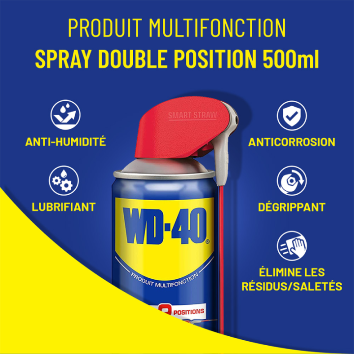 Dégrippant WD40. 500 ml. Nettoyant, dégrippant, lubrifiant. Protège humidité corrosion