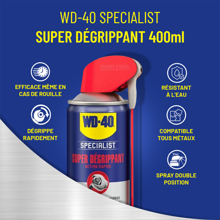 Dégrippant WD40 Specialist Super. 400 ml. Nettoyant, lubrifiant. Protège humidité corrosion