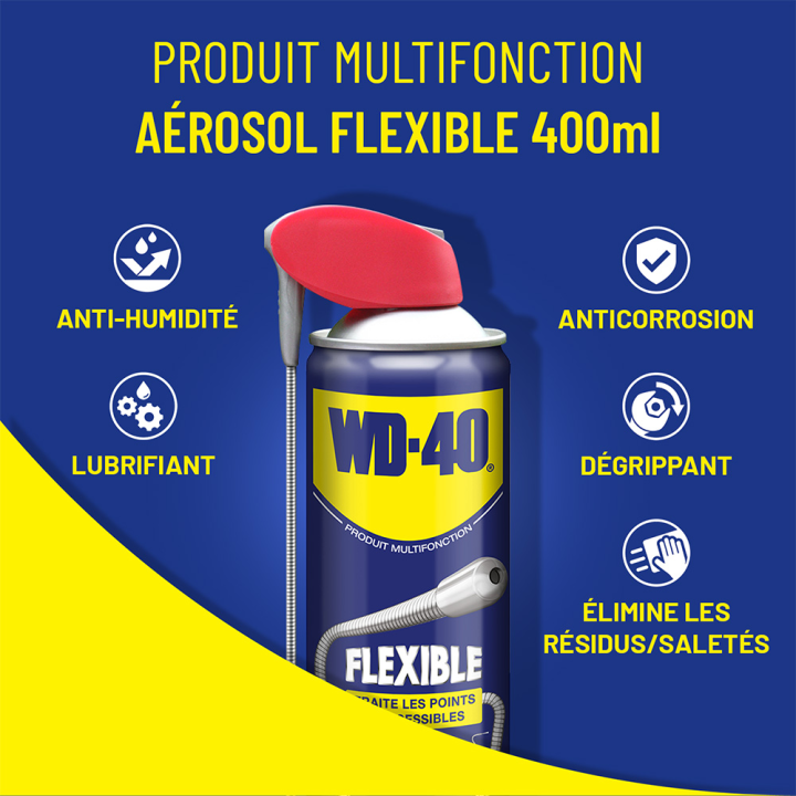 Dégrippant WD40 400 ml avec flexible. Nettoie lubrifie protège humidité corrosion