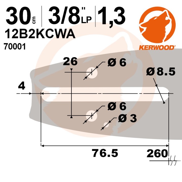 Guide tronçonneuse Kerwood 30 cm 3/8"LP 1,3 mm 45 maillons 12B2KCWA