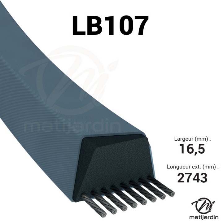 Courroie tondeuse Mitsuboshi LB107 - 16,5 mm x 2729 mm