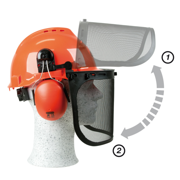 Casque de protection complet. Visière + oreillettes anti-bruit. Oregon Waipoua