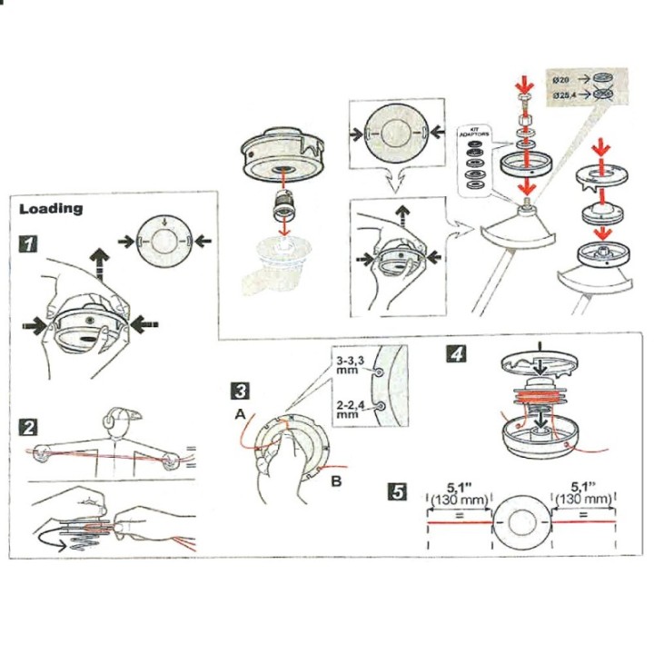 Tête débroussailleuse 2 fils Tap&Go Ø 130 mm auto. 10x1,25 F / 8X1,25 M Tecomec.