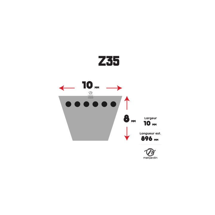 Courroie tondeuse Trapézoïdale Z35 - 10 mm x 927 mm