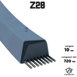 Courroie tondeuse Trapézoïdale Z28 - 10 mm x 720 mm