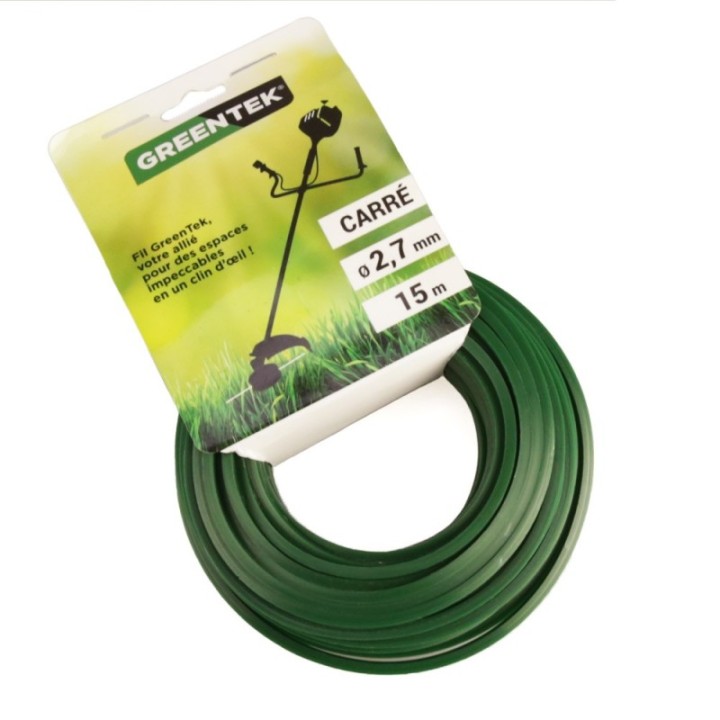 Fil débroussailleuse Greentek carré 2,7 mm x 15 m