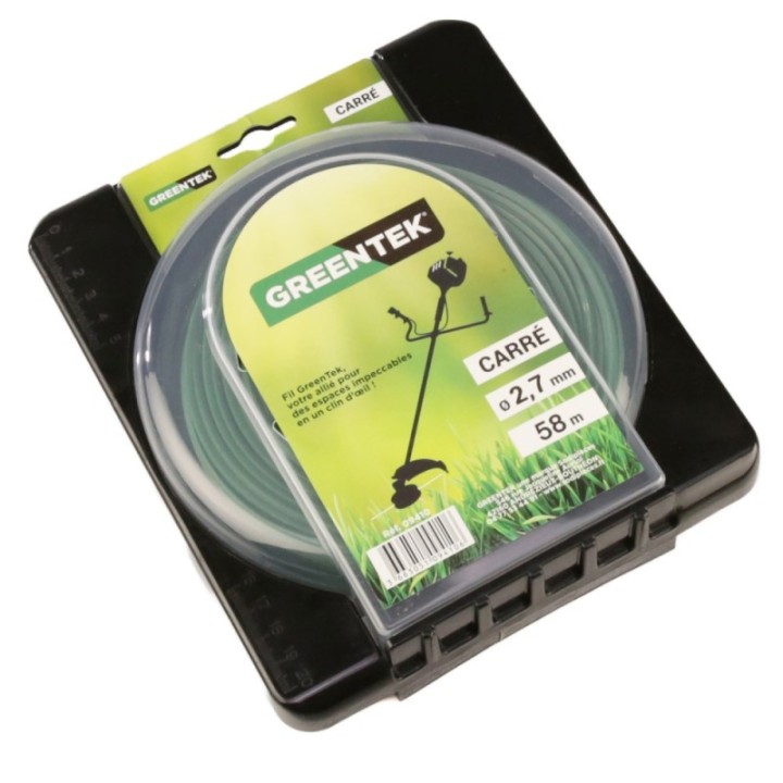 Fil débroussailleuse Greentek carré 2,7 mm x 62 m sous blister
