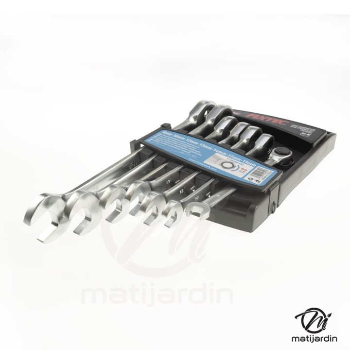 Jeu de clés à cliquet - 7 pièces avec têtes fixes